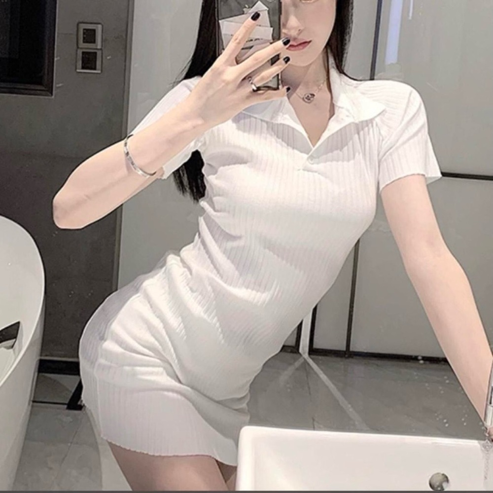 White Ribbed Polo Dress